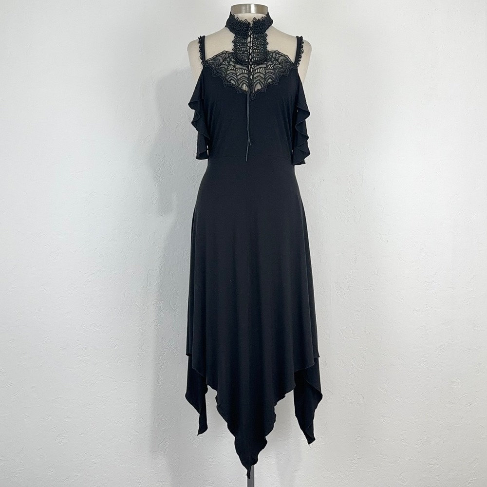 Killstar Witch Coven Goth Punk Dress Size XXL Black Lace Collar Asymmetric Hem